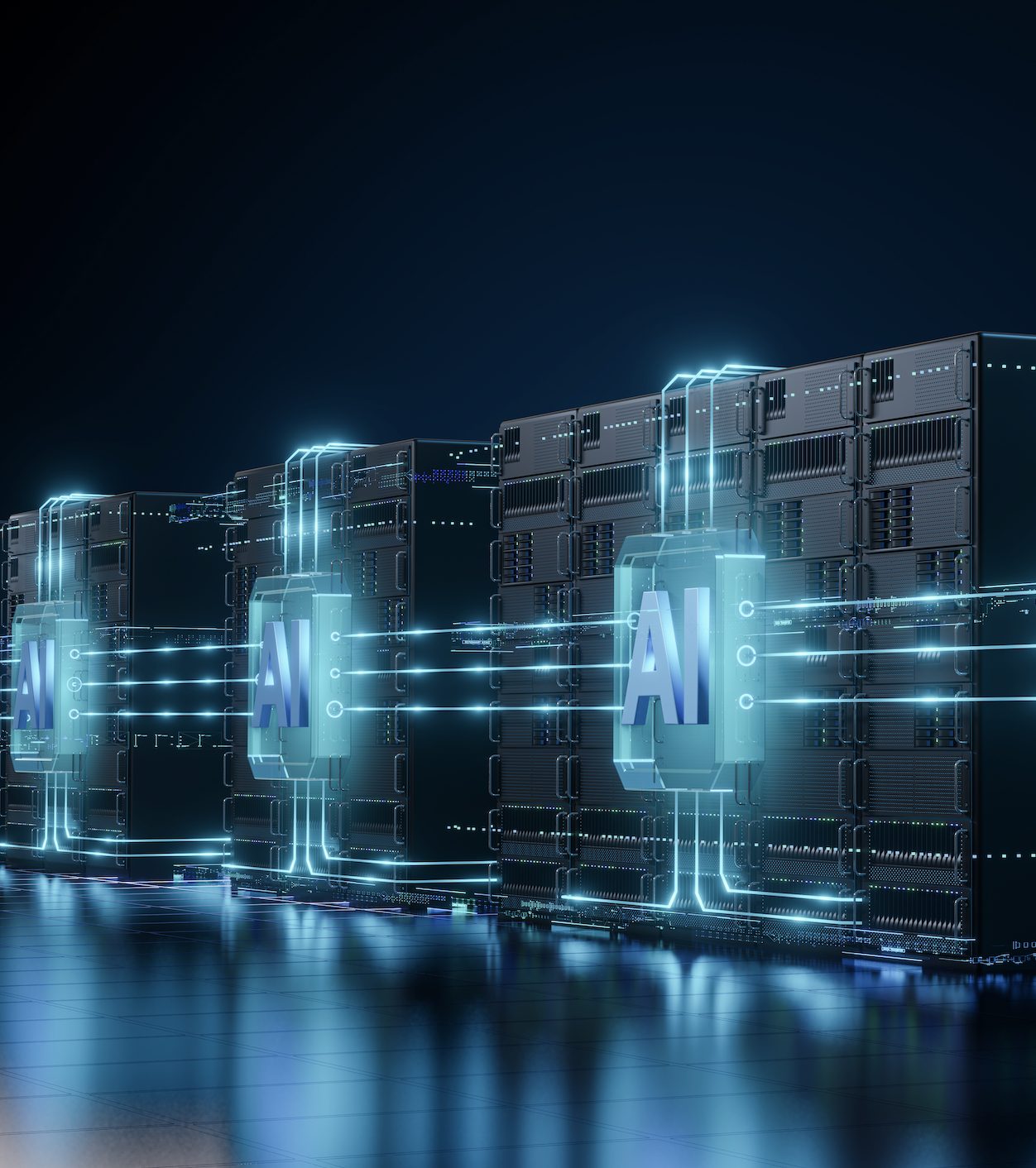 AI compute racks in a modern data centre