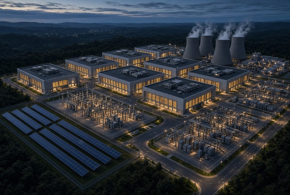 Data centre campus at dusk